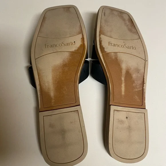 Franco Sarto Mazy Black Leather Woven Square Toe Slide Sandals Size 11 - Picture 10 of 10